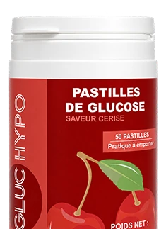 Boite Gluc Hypo cerise 50 pastilles recadrée serrée - poids net 225g