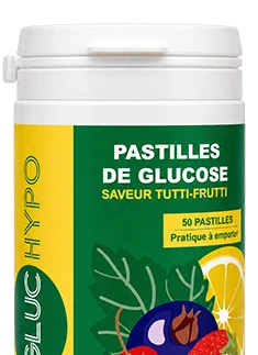 Zoom étiquette Gluc Hypo tutti-frutti 50 pastilles version recadrée