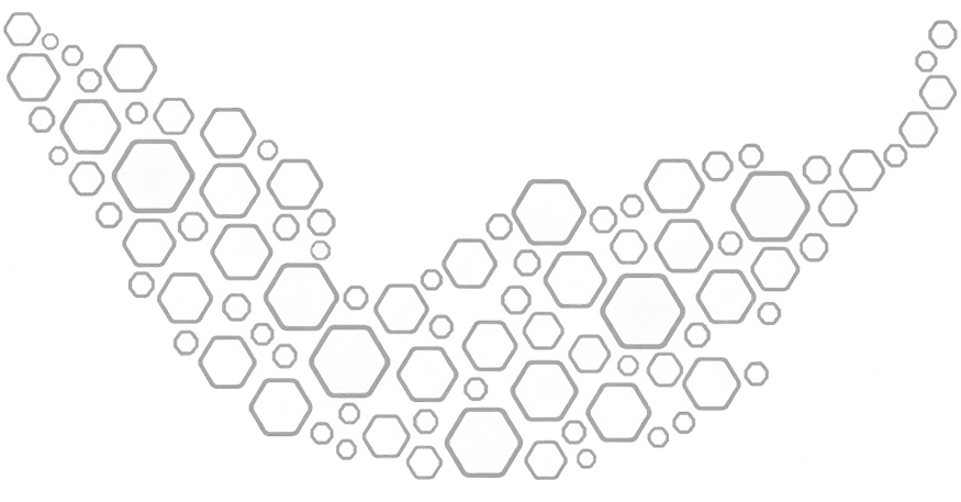 Motif décoratif composé d'hexagones aux contours gris clair disposés en forme de V sur fond blanc